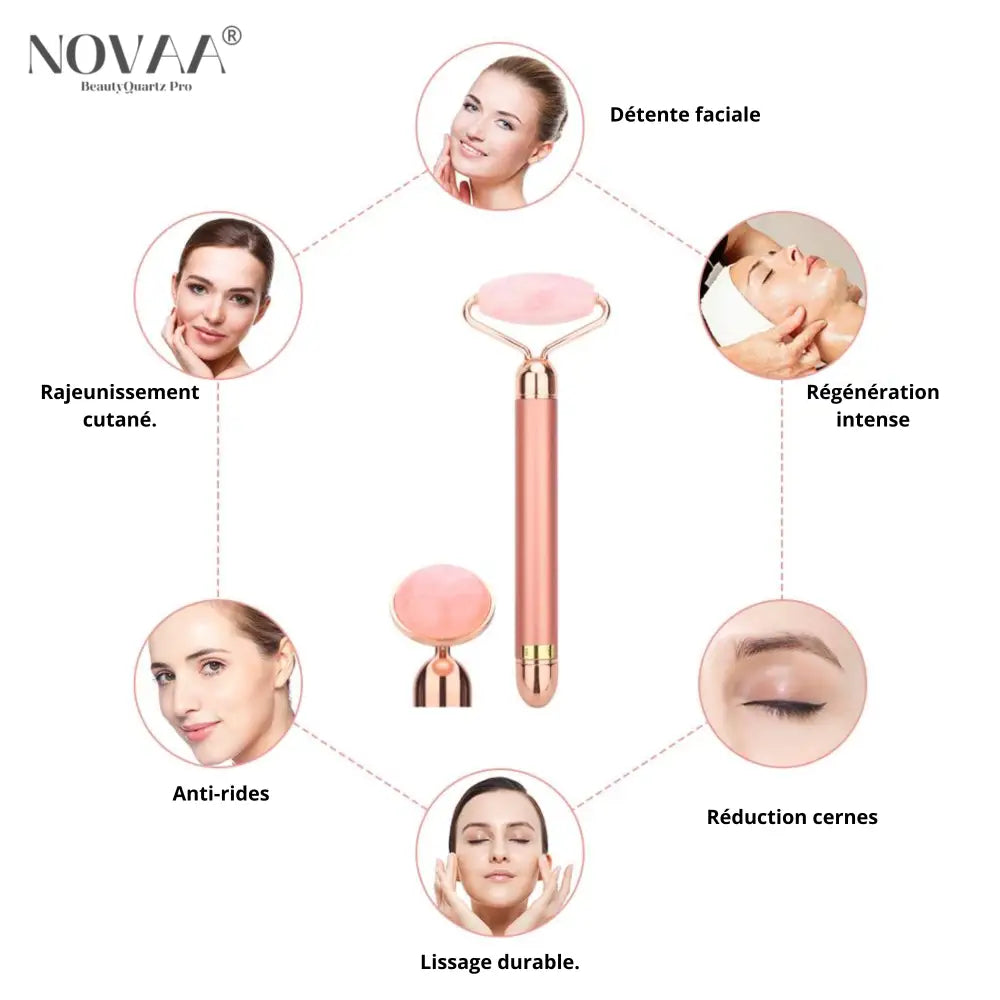 Rouleau Vibrant Quartz Rose 3 en 1 – Rajeunissement et Fermeté de la Peau | Skinovaa BeautyQuartz Pro – Image 4
